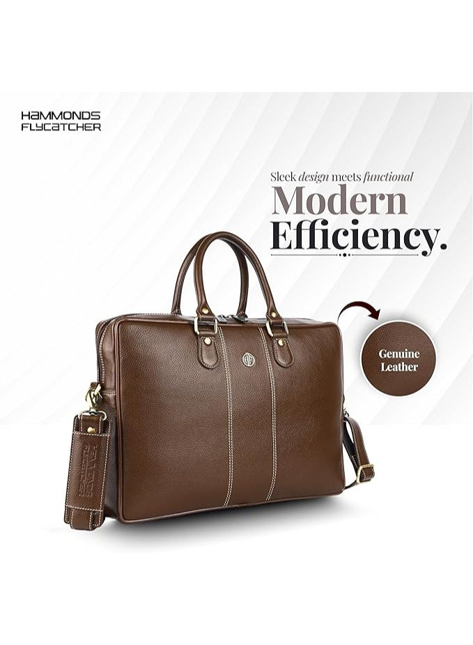  هاموندز فلاي كاتشر حقيبة كمبيوتر محمول من الجلد الأصلي للرجال/حقيبة مكتب للرجال، لون خشب الفرشاة | تناسب أجهزة الكمبيوتر المحمولة/ماك بوك حتى 16 بوصة | حقيبة جلدية مع أحزمة كتف | حقيبة كمبيوتر محمول - Image 2