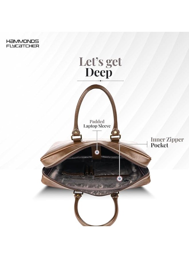  هاموندز فلاي كاتشر حقيبة كمبيوتر محمول من الجلد الأصلي للرجال/حقيبة مكتب للرجال، لون خشب الفرشاة | تناسب أجهزة الكمبيوتر المحمولة/ماك بوك حتى 16 بوصة | حقيبة جلدية مع أحزمة كتف | حقيبة كمبيوتر محمول - Image 4