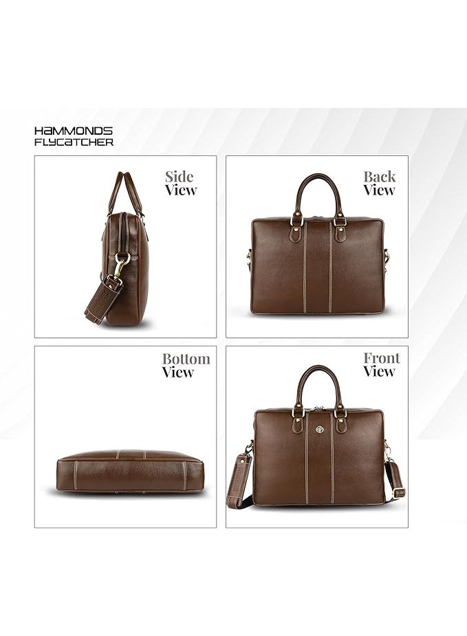  هاموندز فلاي كاتشر حقيبة كمبيوتر محمول من الجلد الأصلي للرجال/حقيبة مكتب للرجال، لون خشب الفرشاة | تناسب أجهزة الكمبيوتر المحمولة/ماك بوك حتى 16 بوصة | حقيبة جلدية مع أحزمة كتف | حقيبة كمبيوتر محمول - Image 5