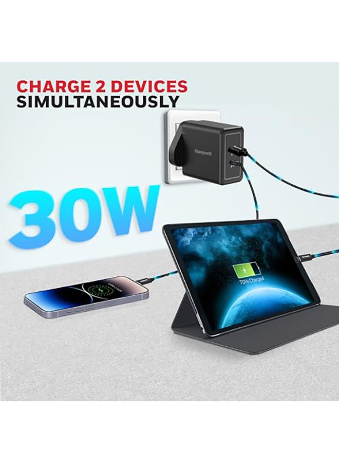 Honeywell 30W Ultrafast Charger With Usbc And Usb Charger For Iphone 16/15/14/13/12/11 Ipad Google Pixel Samsung Galaxy And Oneplus 3 Yrs Manufacturer Warranty Black Black - Image 3