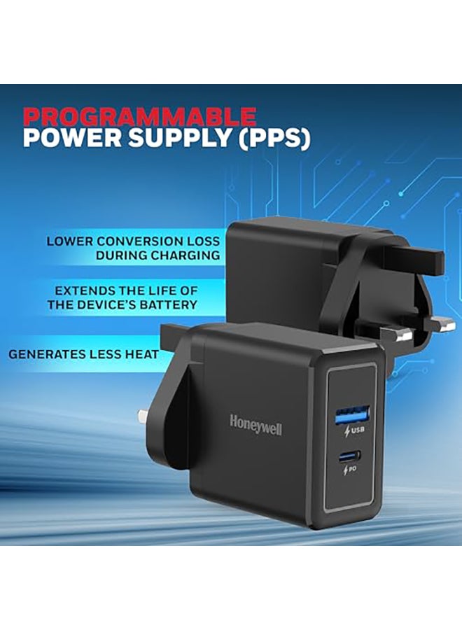 Honeywell 30W Ultrafast Charger With Usbc And Usb Charger For Iphone 16/15/14/13/12/11 Ipad Google Pixel Samsung Galaxy And Oneplus 3 Yrs Manufacturer Warranty Black Black - Image 4