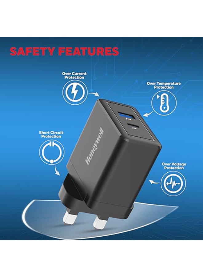 Honeywell 30W Ultrafast Charger With Usbc And Usb Charger For Iphone 16/15/14/13/12/11 Ipad Google Pixel Samsung Galaxy And Oneplus 3 Yrs Manufacturer Warranty Black Black - Image 5