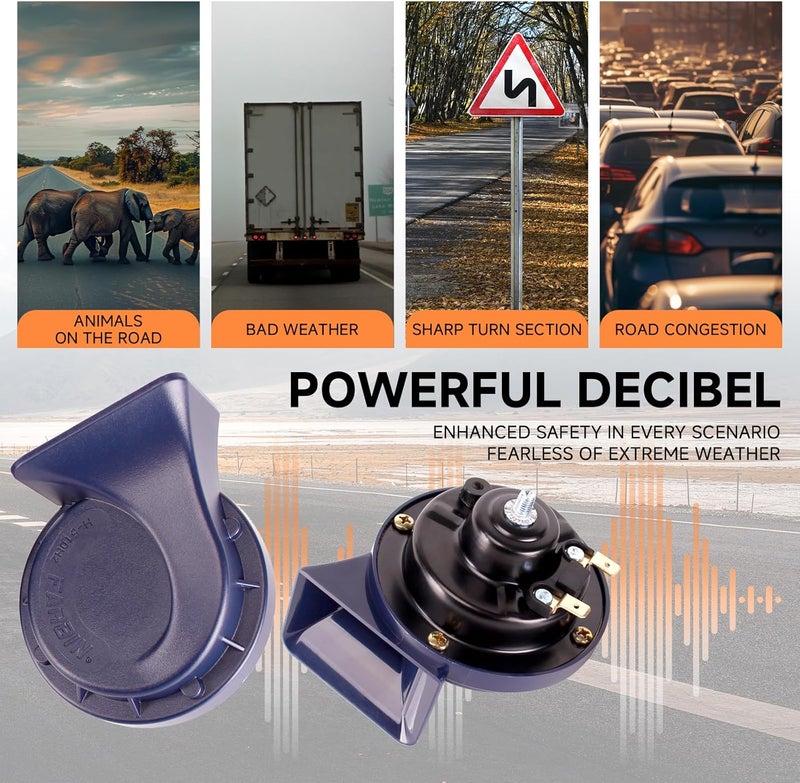 FARBIN Horn 12V Car Horns Loud Dual-Tone Waterproof Auto Horns Electric Snail Horn Kit Universal for Any 12V Vehicles (Blue horn with wire harness, 12v) - Image 2