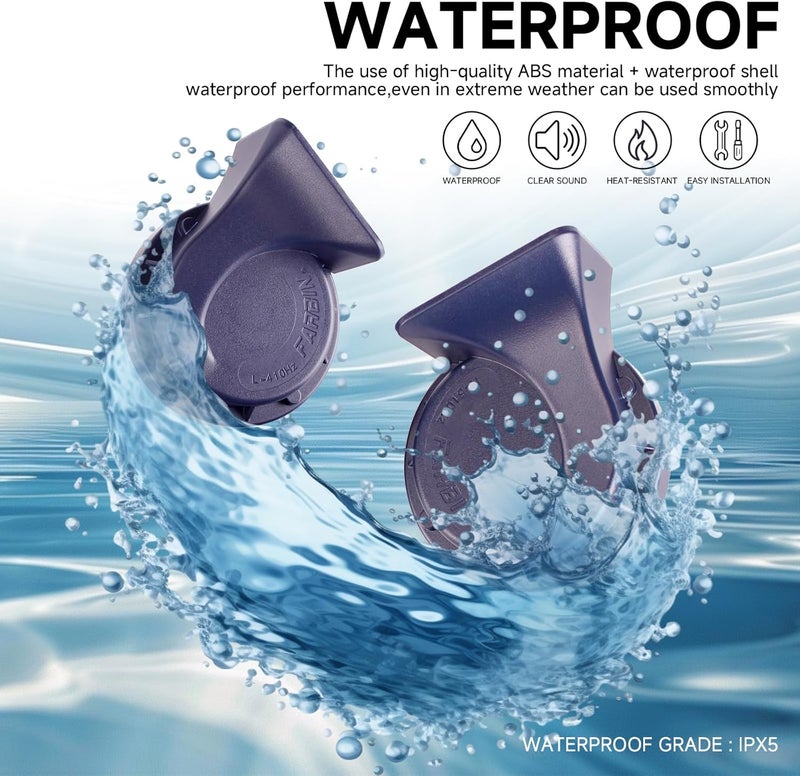 FARBIN Horn 12V Car Horns Loud Dual-Tone Waterproof Auto Horns Electric Snail Horn Kit Universal for Any 12V Vehicles (Blue horn with wire harness, 12v) - Image 4