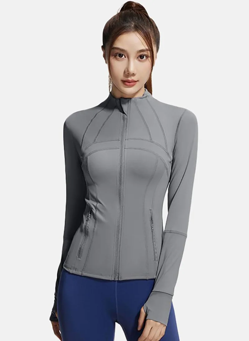 YUNIQEE Grey Solid Slim Fit High Neck Jacket