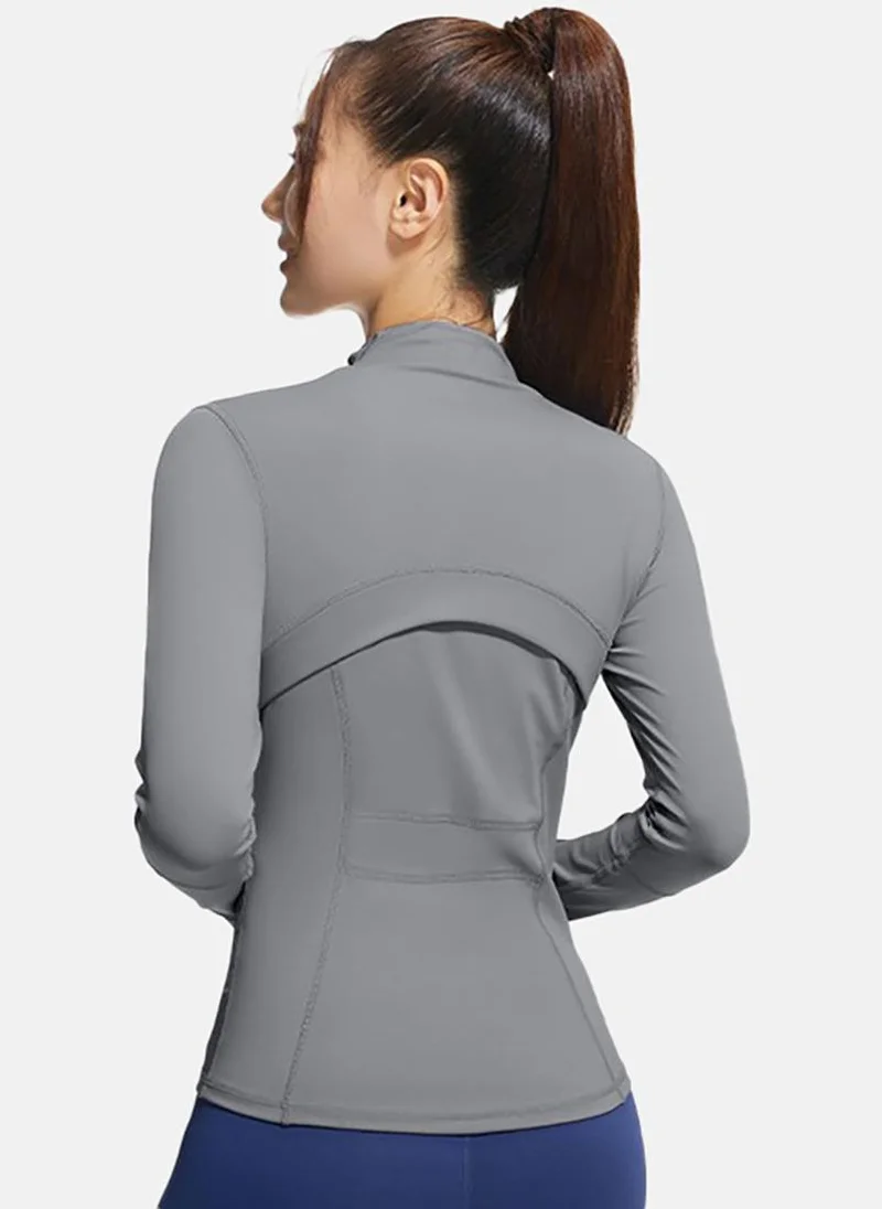 YUNIQEE Grey Solid Slim Fit High Neck Jacket