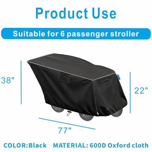 VeyoStories 6 Passenger Seater Stroller Cover Heavy Duty 600D Oxford Cloth Waterproof Dustproof Easy to Install Clean Black 6 Passenger Cover - Image 3