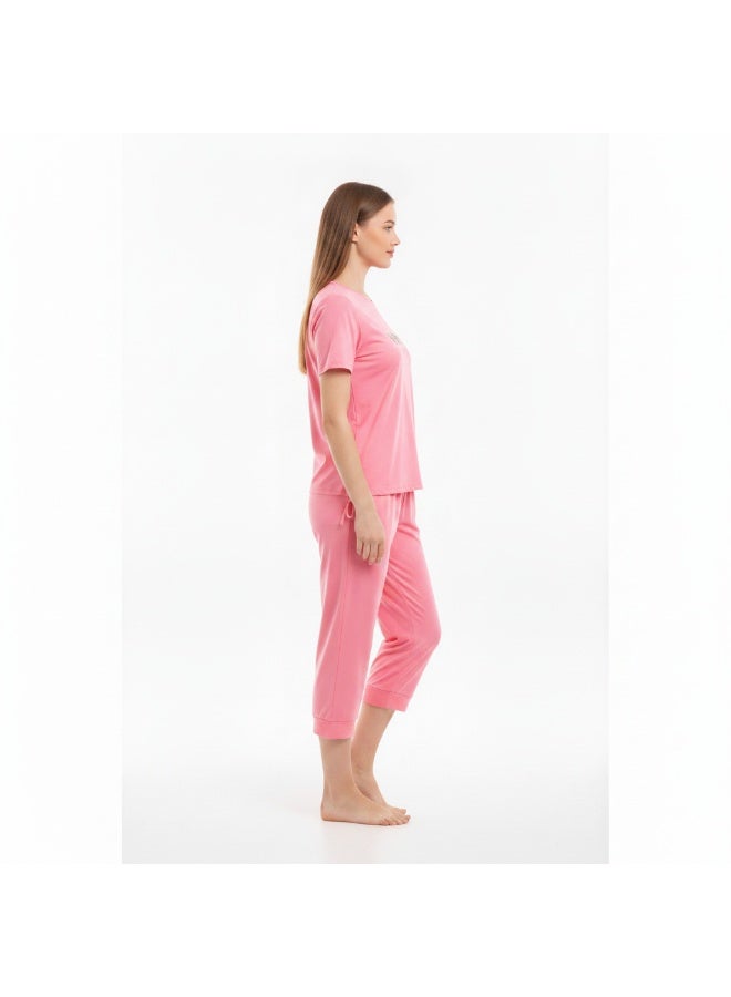 JOANNA 2-Piece Pajama Set Short Sleeve Heart Print Top and Capri Pants Soft Sleepwear - Image 3