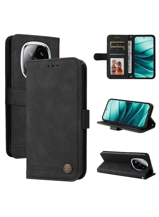 S-TOP Case For Redmi Note 14 Pro 5G / Note 14 Pro+ 5G Skin Feel Life Tree Metal Button Leather Phone Case - Image 1