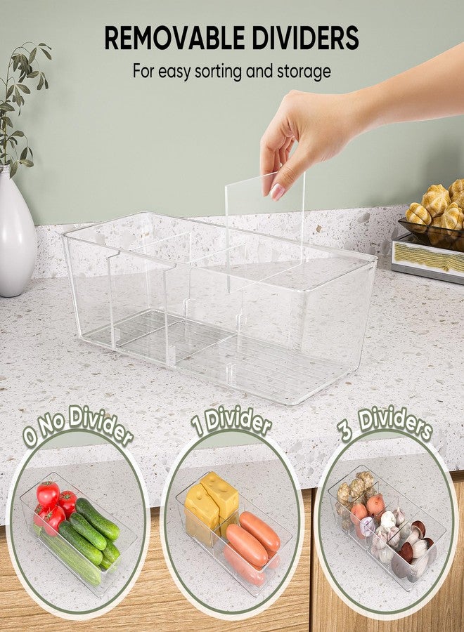 BALEINE Pantry Organizers and Storage Bins, Plastic Clear Storage Bins with 3 Removable Dividers, BPA-Free Fridge Organizer Clear Bins for Fridge Kitchen Cabinet Bathroom (10.5x6.1x3.5, 4PK) - Image 3