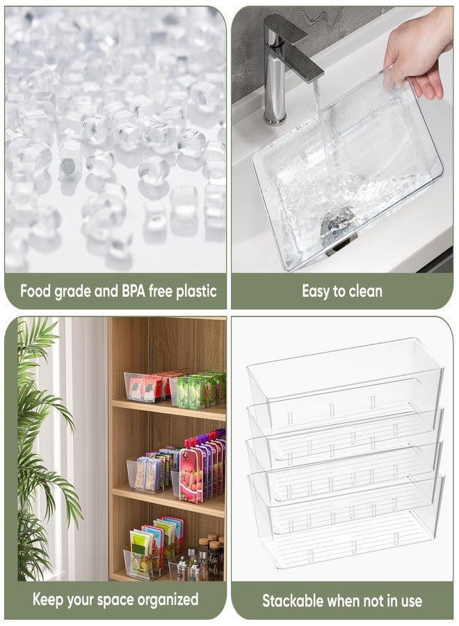 BALEINE Pantry Organizers and Storage Bins, Plastic Clear Storage Bins with 3 Removable Dividers, BPA-Free Fridge Organizer Clear Bins for Fridge Kitchen Cabinet Bathroom (10.5x6.1x3.5, 4PK) - Image 2