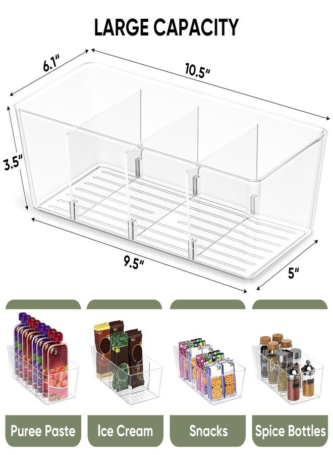 BALEINE Pantry Organizers and Storage Bins, Plastic Clear Storage Bins with 3 Removable Dividers, BPA-Free Fridge Organizer Clear Bins for Fridge Kitchen Cabinet Bathroom (10.5x6.1x3.5, 4PK) - Image 4