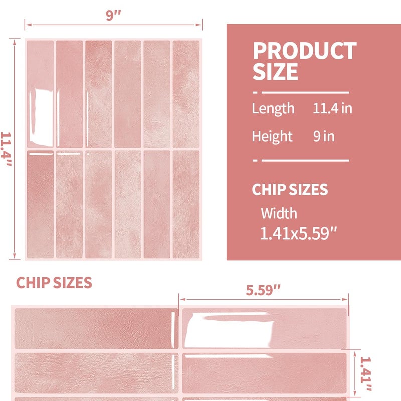 DAGOU Peel and Stick Backsplash 3D Wall Tiles,Self-Adhesive,Oil Proof,Waterproof, Removable Wall Panels for Kitchen & Bathroom,Modern Design, Easy Install (10.7ftï¼Œ12x9 inch,14 Pack) (Pink) - Image 2