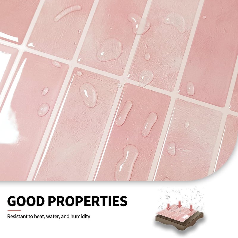 DAGOU Peel and Stick Backsplash 3D Wall Tiles,Self-Adhesive,Oil Proof,Waterproof, Removable Wall Panels for Kitchen & Bathroom,Modern Design, Easy Install (10.7ftï¼Œ12x9 inch,14 Pack) (Pink) - Image 4