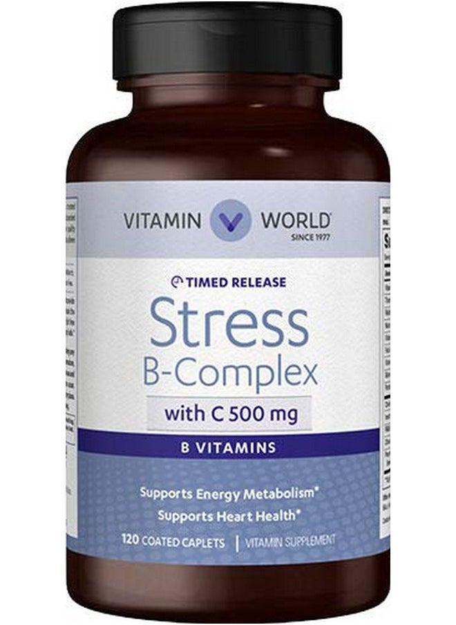 VITAMIN WORLD Stress Bcomplex With 500 Mg. Vitamin C Timed Release 120 Caplets Vegetarian Coated Timedrelease  - Image 2