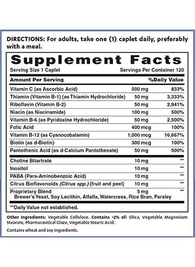 VITAMIN WORLD Stress Bcomplex With 500 Mg. Vitamin C Timed Release 120 Caplets Vegetarian Coated Timedrelease  - Image 3
