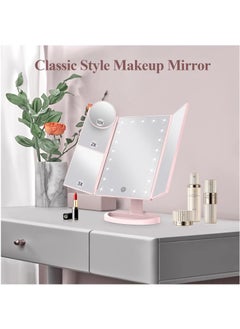 Arabest Makeup Mirror Vanity Mirror with Lights, Lighted Makeup Mirror with 2X 3X 10X Magnification, LED Trifold Compact Mirror, Touch Dimming Light Up Mirror, Dual Power Supply, Gifts for Women (Pink)  - Image 1
