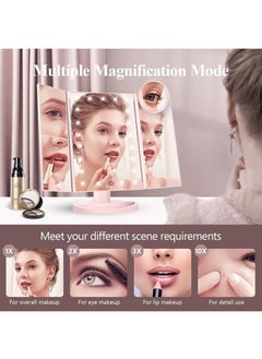 Arabest Makeup Mirror Vanity Mirror with Lights, Lighted Makeup Mirror with 2X 3X 10X Magnification, LED Trifold Compact Mirror, Touch Dimming Light Up Mirror, Dual Power Supply, Gifts for Women (Pink)  - Image 3