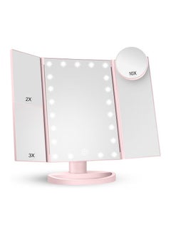Arabest Makeup Mirror Vanity Mirror with Lights, Lighted Makeup Mirror with 2X 3X 10X Magnification, LED Trifold Compact Mirror, Touch Dimming Light Up Mirror, Dual Power Supply, Gifts for Women (Pink)  - Image 2