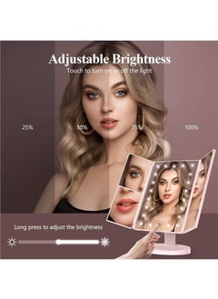 Arabest Makeup Mirror Vanity Mirror with Lights, Lighted Makeup Mirror with 2X 3X 10X Magnification, LED Trifold Compact Mirror, Touch Dimming Light Up Mirror, Dual Power Supply, Gifts for Women (Pink)  - Image 4