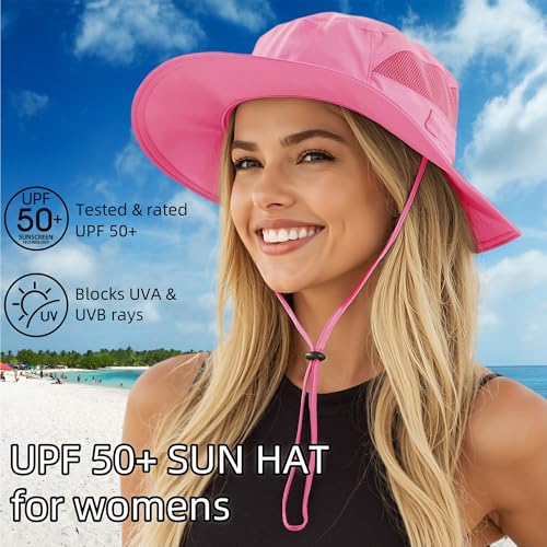 Connectyle قبعة سفاري شمسية للنساء من كونكتايل UPF 50+ مع حماية من الأشعة فوق البنفسجية (وردي فاتح) - Image 2