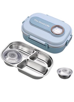 TYCOM Stainless Steel Lunch Box for Kid School Insulated Bento Lunch Box 4 Compartment Divided Lunch Containers with Lids Leakproof BFA Free Dishwasher Safe Bear Blue.  - Image 1