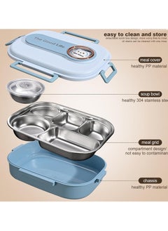 TYCOM Stainless Steel Lunch Box for Kid School Insulated Bento Lunch Box 4 Compartment Divided Lunch Containers with Lids Leakproof BFA Free Dishwasher Safe Bear Blue.  - Image 2