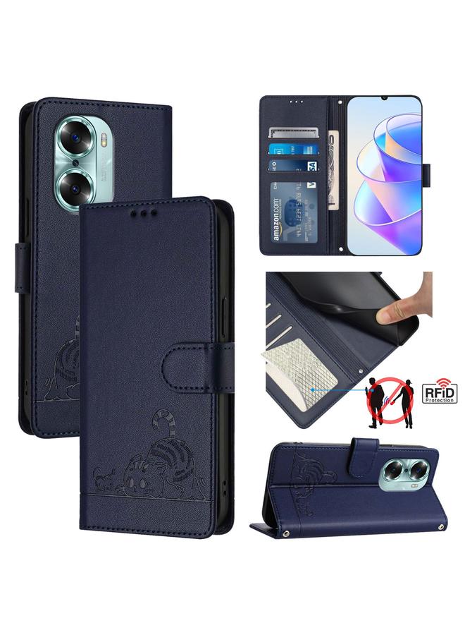 S-TOP Case For Honor 60 5G Cat Rat Embossed Pattern RFID Leather Phone Case with Lanyard - Image 1