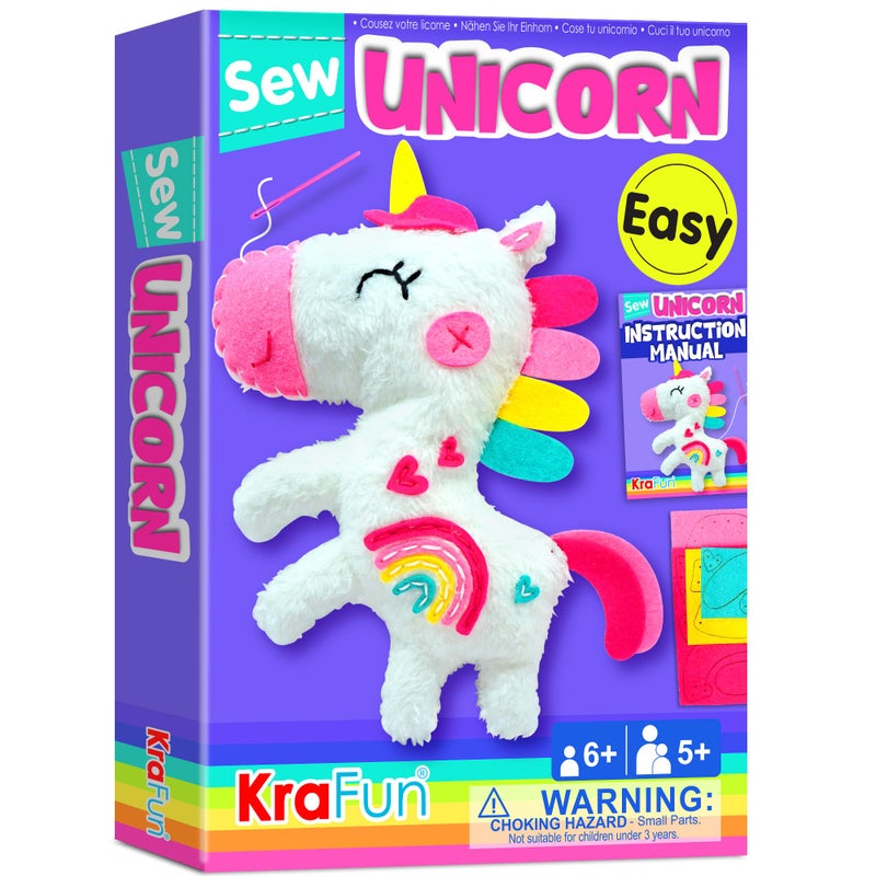 KRAFUN Beginner Sewing Kit for Kids My First Unicorn Stuffed Animal Craft PrePunched Thick Felt ChildSafe Plastic Needles NoMess DIY Educational Activity Gift for Girls Boys Ages 610 - Image 2