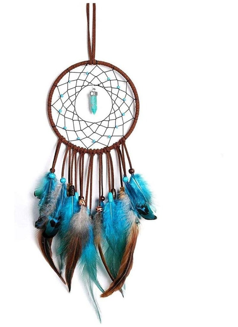 MIRFA Handmade Blue Feather Dream catcher Circular Net Wall Hanging Ornaments Craft Home Decor Wedding Party Blessing Gift  - Image 1