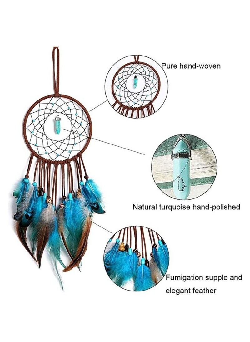 MIRFA Handmade Blue Feather Dream catcher Circular Net Wall Hanging Ornaments Craft Home Decor Wedding Party Blessing Gift  - Image 3