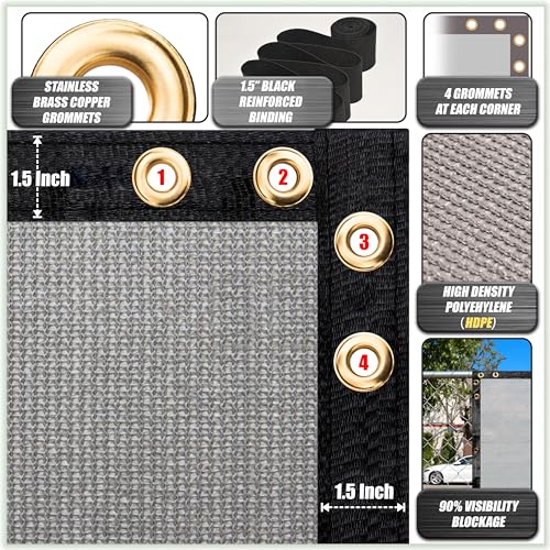 ColourTree 6' x 50' Grey Fence Privacy Screen Windscreen Cover Fabric Shade Tarp Netting Mesh Cloth - Commercial Grade 170 GSM - Cable Zip Ties Included - We Make Custom Size - Image 3