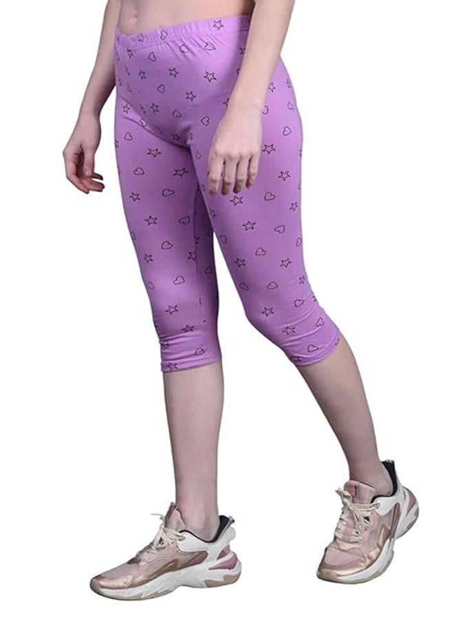 LOVO Girl's Cotton Printed 3/4th Capri/Leggings (GCAP02030405, Purple, Magenta, Sky Blue, Black, 6-7 Years) Pack of 4 - Image 4