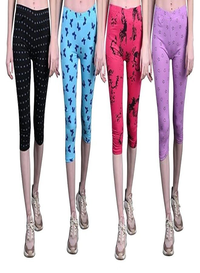 LOVO Girl's Cotton Printed 3/4th Capri/Leggings (GCAP02030405, Purple, Magenta, Sky Blue, Black, 6-7 Years) Pack of 4 - Image 1