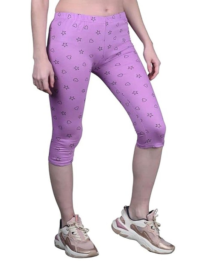 LOVO Girl's Cotton Printed 3/4th Capri/Leggings (GCAP02030405, Purple, Magenta, Sky Blue, Black, 6-7 Years) Pack of 4 - Image 3