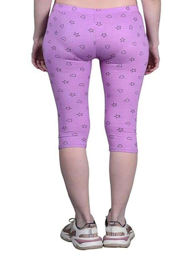 LOVO Girl's Cotton Printed 3/4th Capri/Leggings (GCAP02030405, Purple, Magenta, Sky Blue, Black, 6-7 Years) Pack of 4 - Image 2