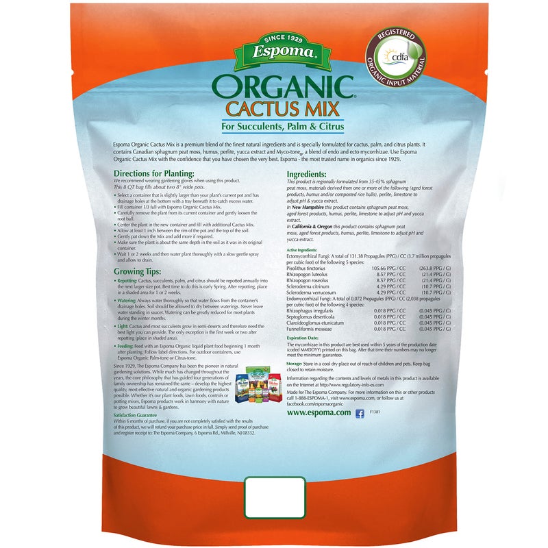 Espoma Organic Cactus Potting Soil Mix, Natural & Organic Soil for Cactus, Succulent, Palm, and Citrus Grown in containers Both Indoors and Outdoors, 4 qt, Pack of 1 - Image 2