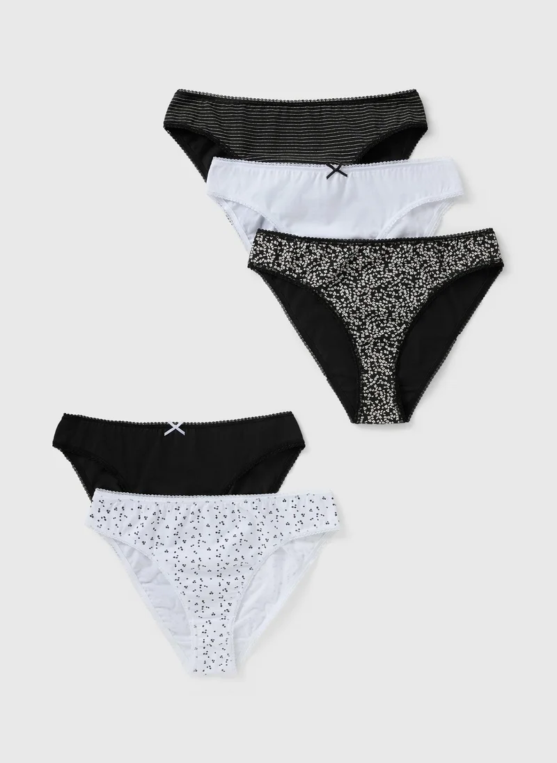ماتلان 5 Pack Black Mono Ditsy High Leg Knickers