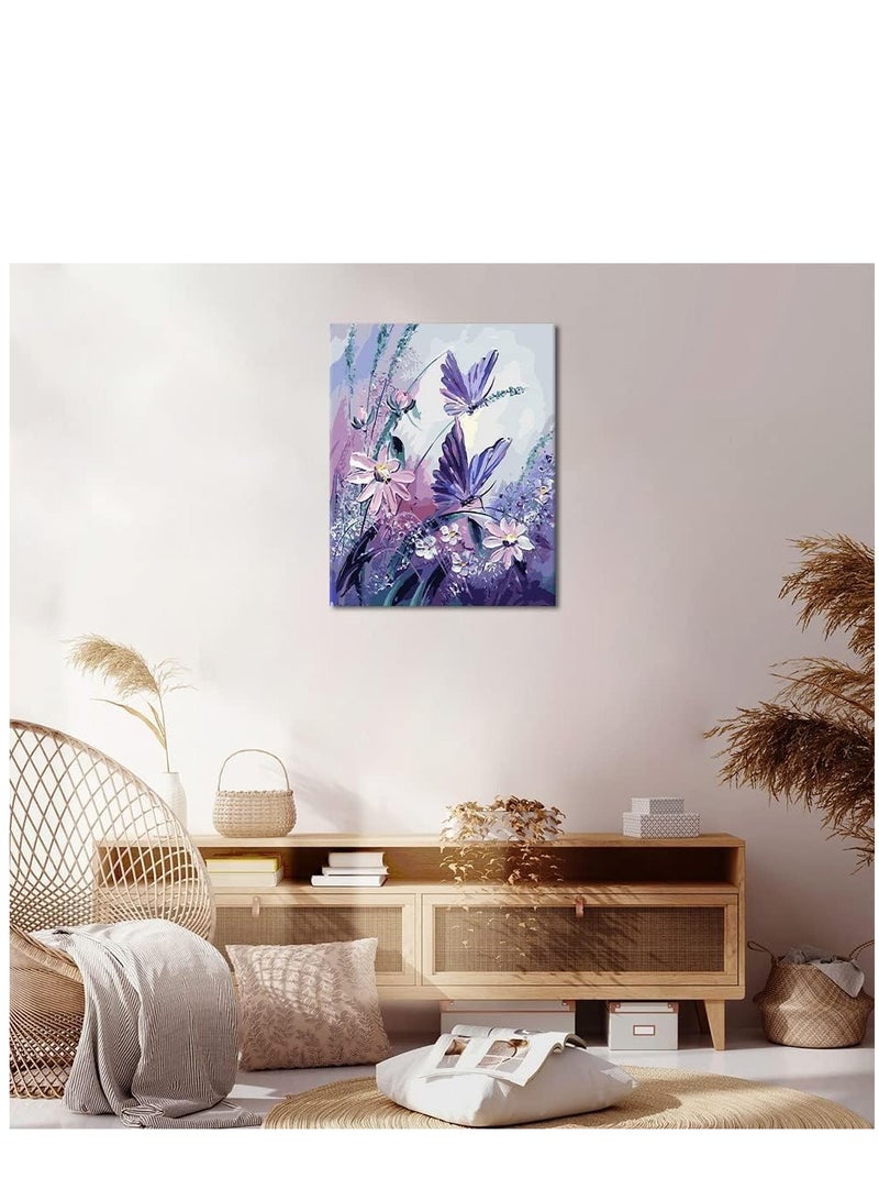 Excefore Purple Butterflies Paint by Number for Adults and Kids Beginner Sets DIY Painting Kits Acrylic Painting by Numbers Butterfly Series for Kids Gift for Home Wall Decorations Colourful Flower - 16x20inch - Image 2