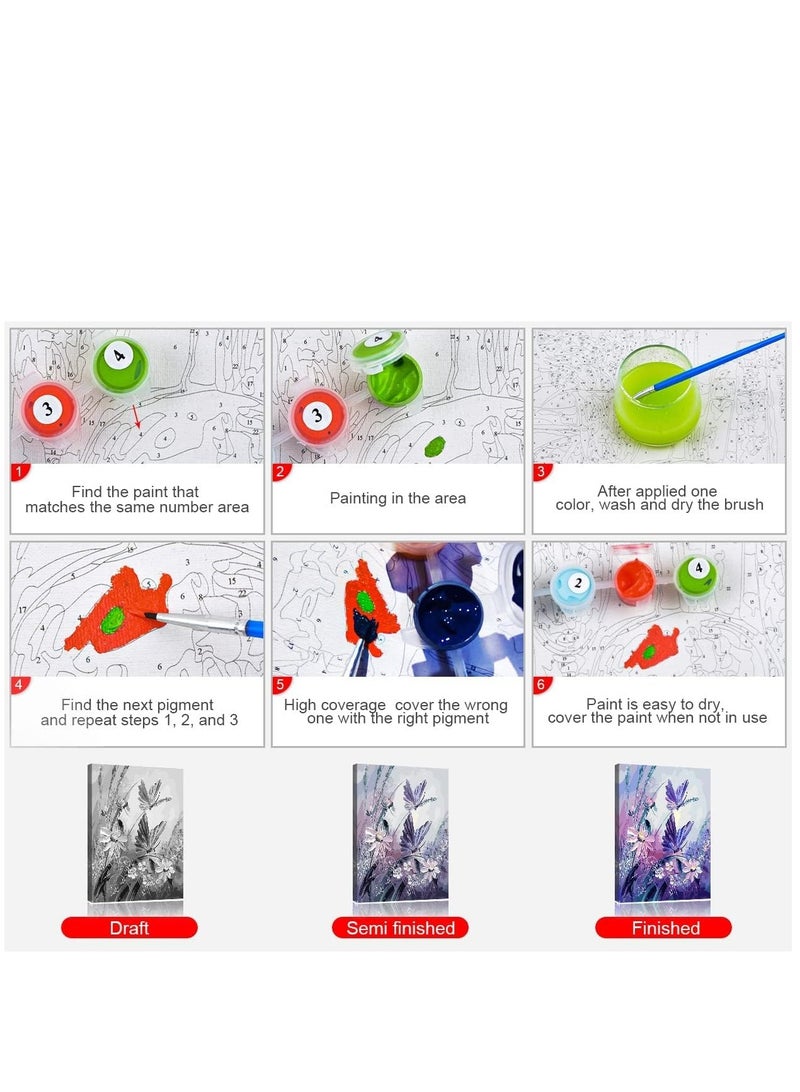 Excefore Purple Butterflies Paint by Number for Adults and Kids Beginner Sets DIY Painting Kits Acrylic Painting by Numbers Butterfly Series for Kids Gift for Home Wall Decorations Colourful Flower - 16x20inch - Image 5