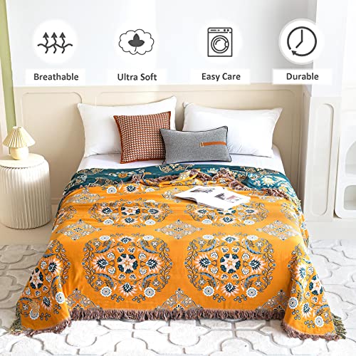 LUTBM Boho Throw Blanket for Bed 100% Cotton Ultra Soft Rustic Quilt Floral Printed Farmhouse Decor Bed Fall Blanket,60"×80" All Season Rustic Large Throw for Sofa Couch Chair - Image 2