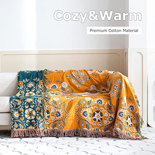 LUTBM Boho Throw Blanket for Bed 100% Cotton Ultra Soft Rustic Quilt Floral Printed Farmhouse Decor Bed Fall Blanket,60"×80" All Season Rustic Large Throw for Sofa Couch Chair - Image 4