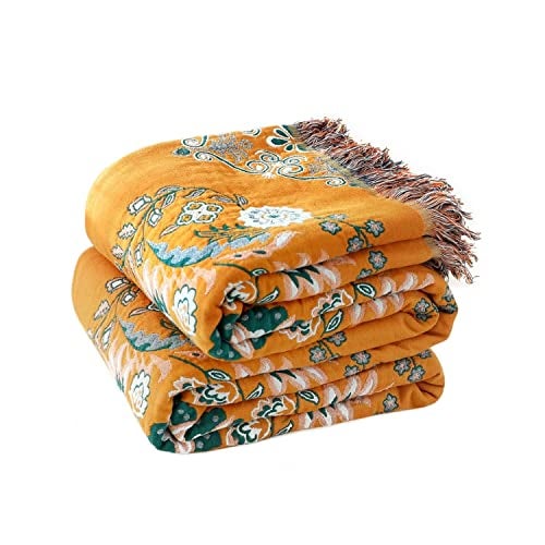 LUTBM Boho Throw Blanket for Bed 100% Cotton Ultra Soft Rustic Quilt Floral Printed Farmhouse Decor Bed Fall Blanket,60"×80" All Season Rustic Large Throw for Sofa Couch Chair - Image 1