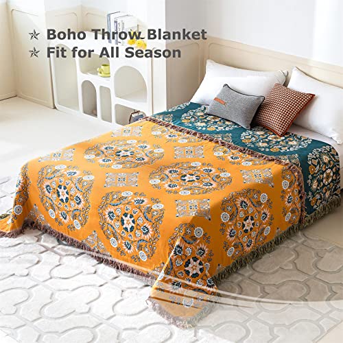LUTBM Boho Throw Blanket for Bed 100% Cotton Ultra Soft Rustic Quilt Floral Printed Farmhouse Decor Bed Fall Blanket,60"×80" All Season Rustic Large Throw for Sofa Couch Chair - Image 3