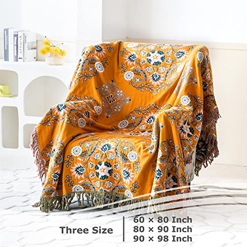 LUTBM Boho Throw Blanket for Bed 100% Cotton Ultra Soft Rustic Quilt Floral Printed Farmhouse Decor Bed Fall Blanket,60"×80" All Season Rustic Large Throw for Sofa Couch Chair - Image 5