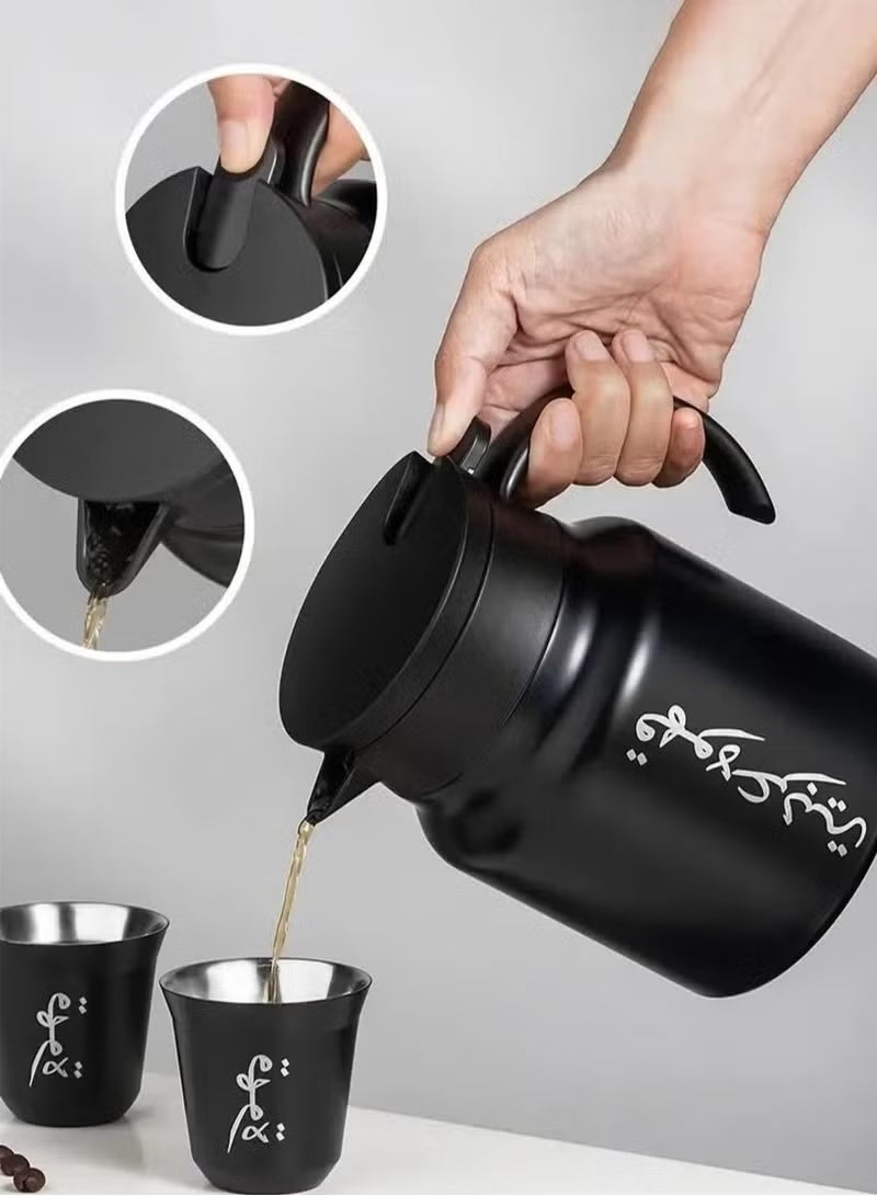 Arabic Coffee Pot and Coffee Cup Set Complete Travel Set — 2 vacuum packs with 2 cups each, compact design that fits in bags. - Image 1