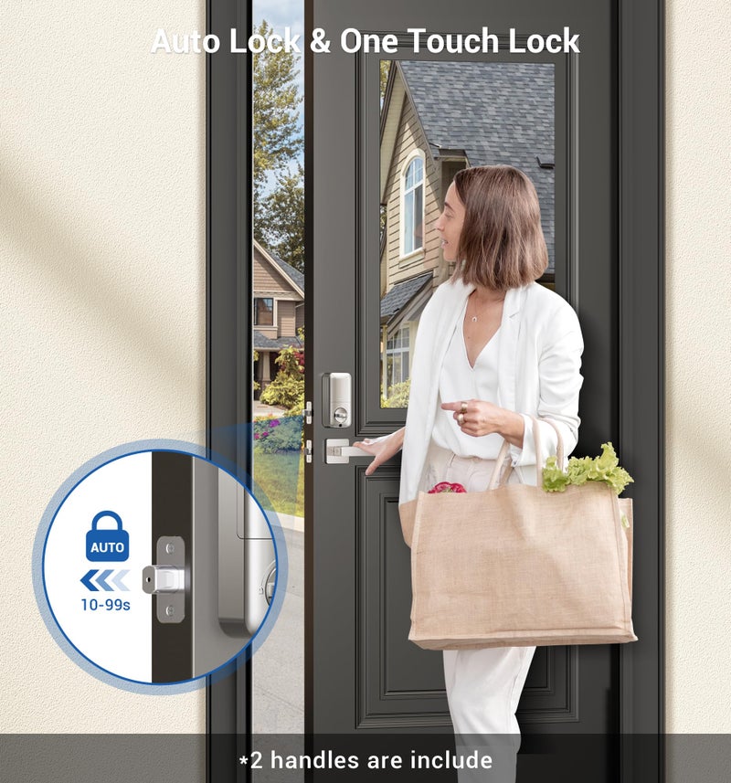 Veise Fingerprint Door Lock Set, Keyless Entry Door Lock, Front Handle Set, Electronic Keypad Deadbolt with Lever Handle, 2 Keys, Auto-Locking, One-time Codes, Easy to Install, Satin Nickel - Image 4