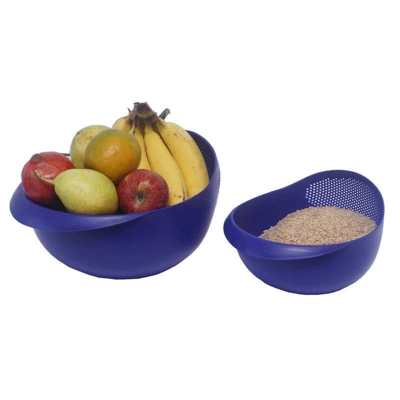 Cutting Edge Essentials Multipurpose Food Strainer Colander Fruit Basket Pasta Rice Strainer Vegetable Strainer Kitchen Sieve Washing Bowl Unbreakable Set of 2 Blue 1 x Big 1 - Image 2