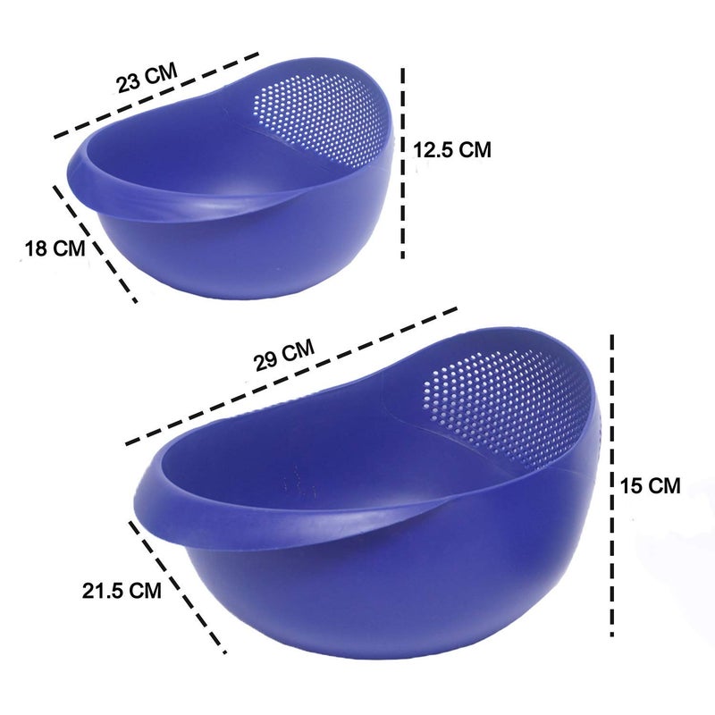 Cutting Edge Essentials Multipurpose Food Strainer Colander Fruit Basket Pasta Rice Strainer Vegetable Strainer Kitchen Sieve Washing Bowl Unbreakable Set of 2 Blue 1 x Big 1 - Image 4