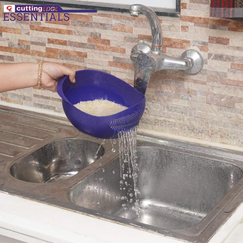 Cutting Edge Essentials Multipurpose Food Strainer Colander Fruit Basket Pasta Rice Strainer Vegetable Strainer Kitchen Sieve Washing Bowl Unbreakable Set of 2 Blue 1 x Big 1 - Image 3